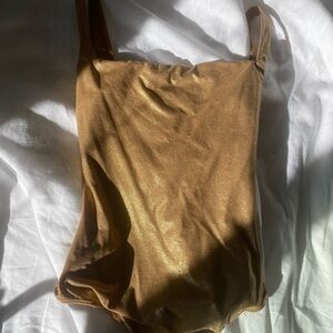 Skims Fits Everybody Square Neck Bodysuit Gold
